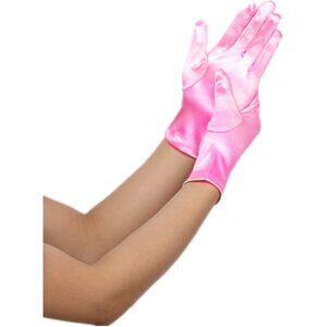 Women's Pink Vintage Short Length Satin Fabric Mittens Wrist Gloves Designed